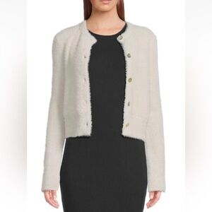 Vince Women’s Eyelash Fuzzy Knit Cardigan Light Birch Sz Medium